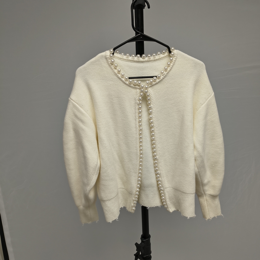 Commense Pearl-Embellished White Spring Cardigan s. M - Picture 4 of 7